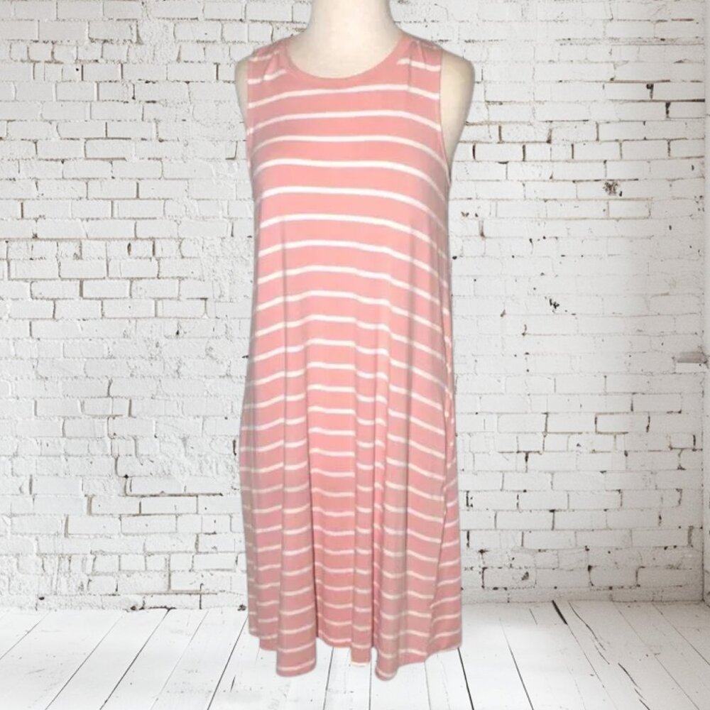 Time and True Striped Tank Dress with Pockets SZ M 8-10 Coral & White